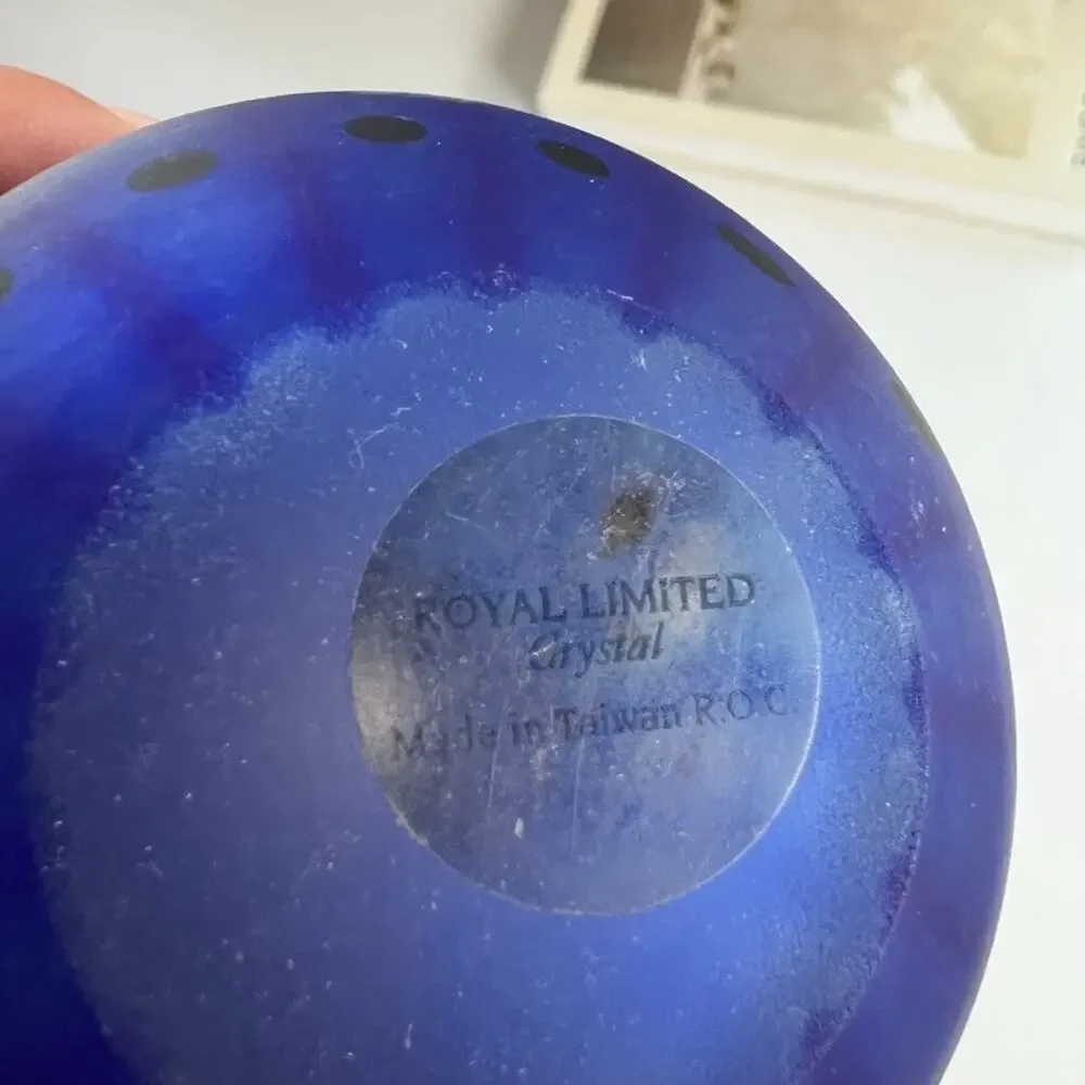 Royal Limited Crystal Glass Vase Blue matte Spotted Small 4.5 x 3.5 in